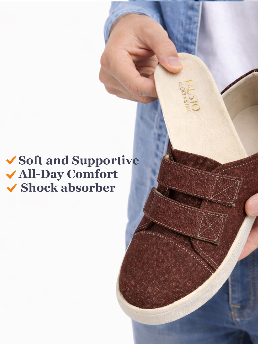 Men Brown Casual Canvas/Fabric Slip On Shoes with Dual Strap Closure | Lightweight Comfort Insole Loafers | Anti Skid TPR Sole