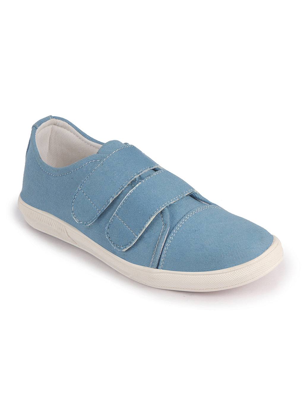 Men Sky Blue Casual Canvas/Fabric Slip On Shoes with Dual Strap Closure | Lightweight Comfort Insole Loafers | Anti Skid TPR Sole