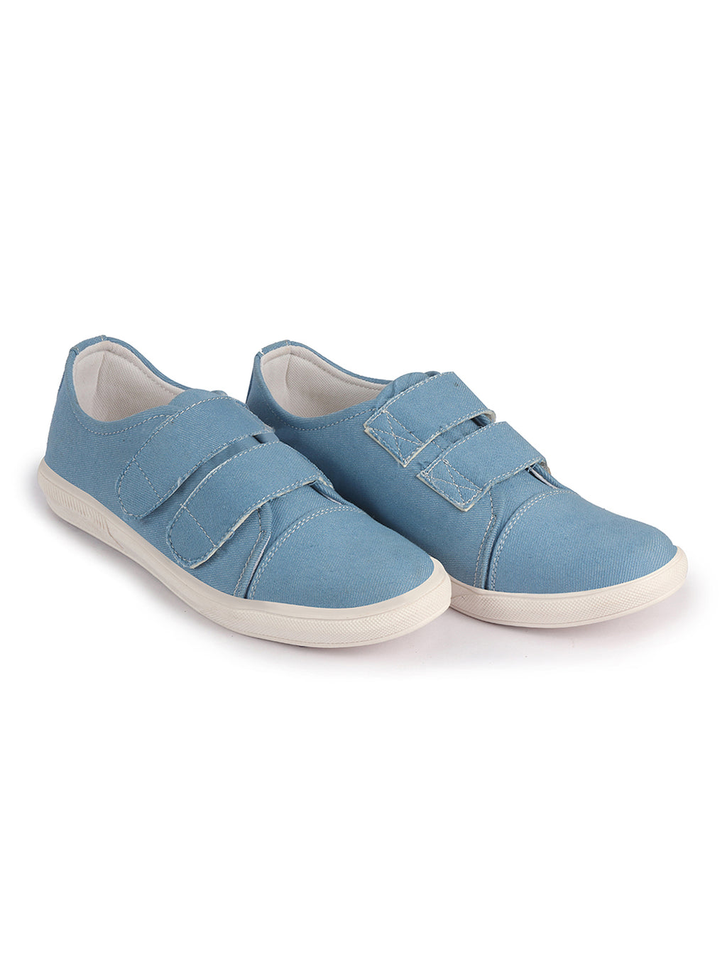 Men Sky Blue Casual Canvas/Fabric Slip On Shoes with Dual Strap Closure | Lightweight Comfort Insole Loafers | Anti Skid TPR Sole