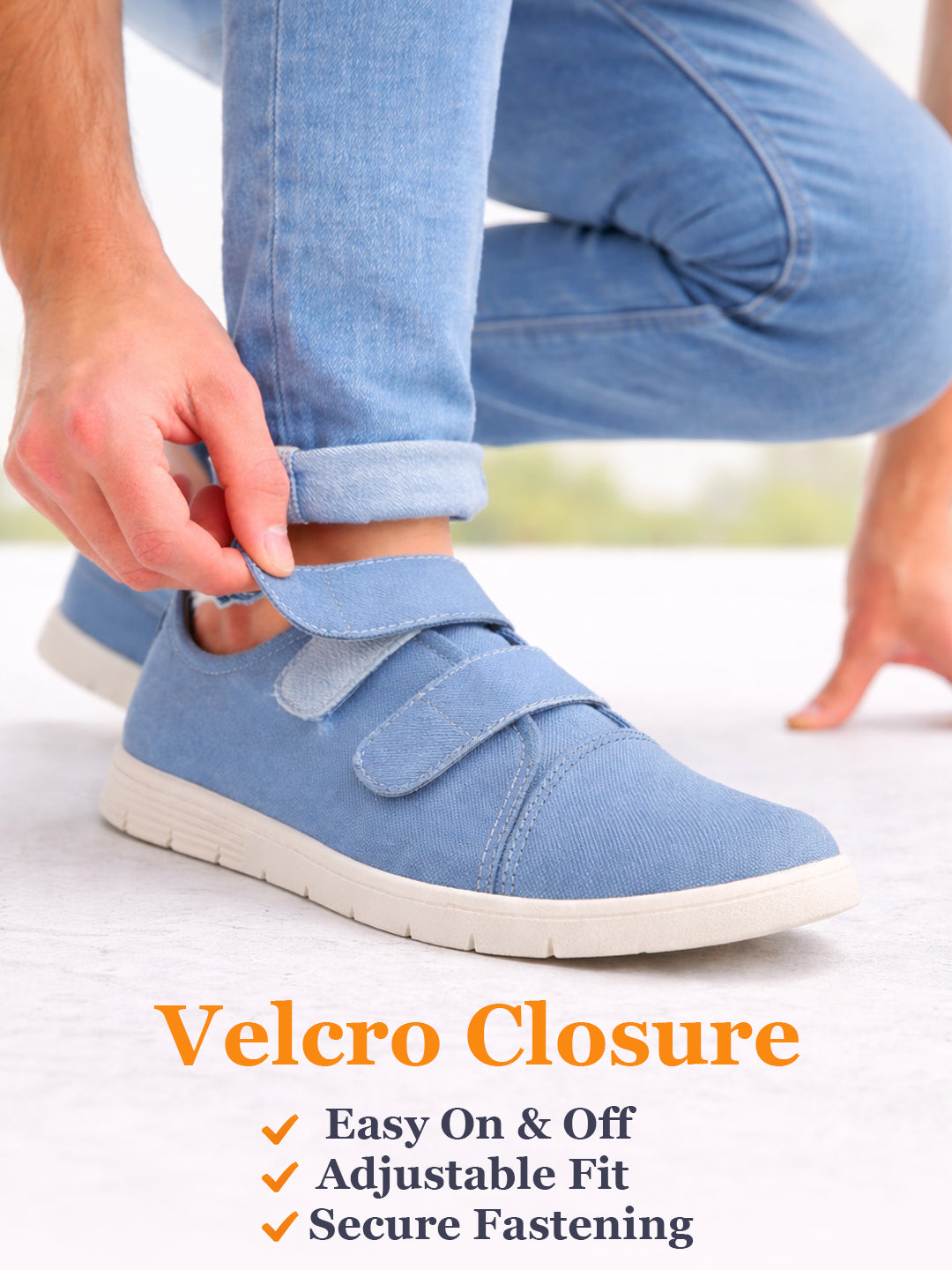 Men Sky Blue Casual Canvas/Fabric Slip On Shoes with Dual Strap Closure | Lightweight Comfort Insole Loafers | Anti Skid TPR Sole