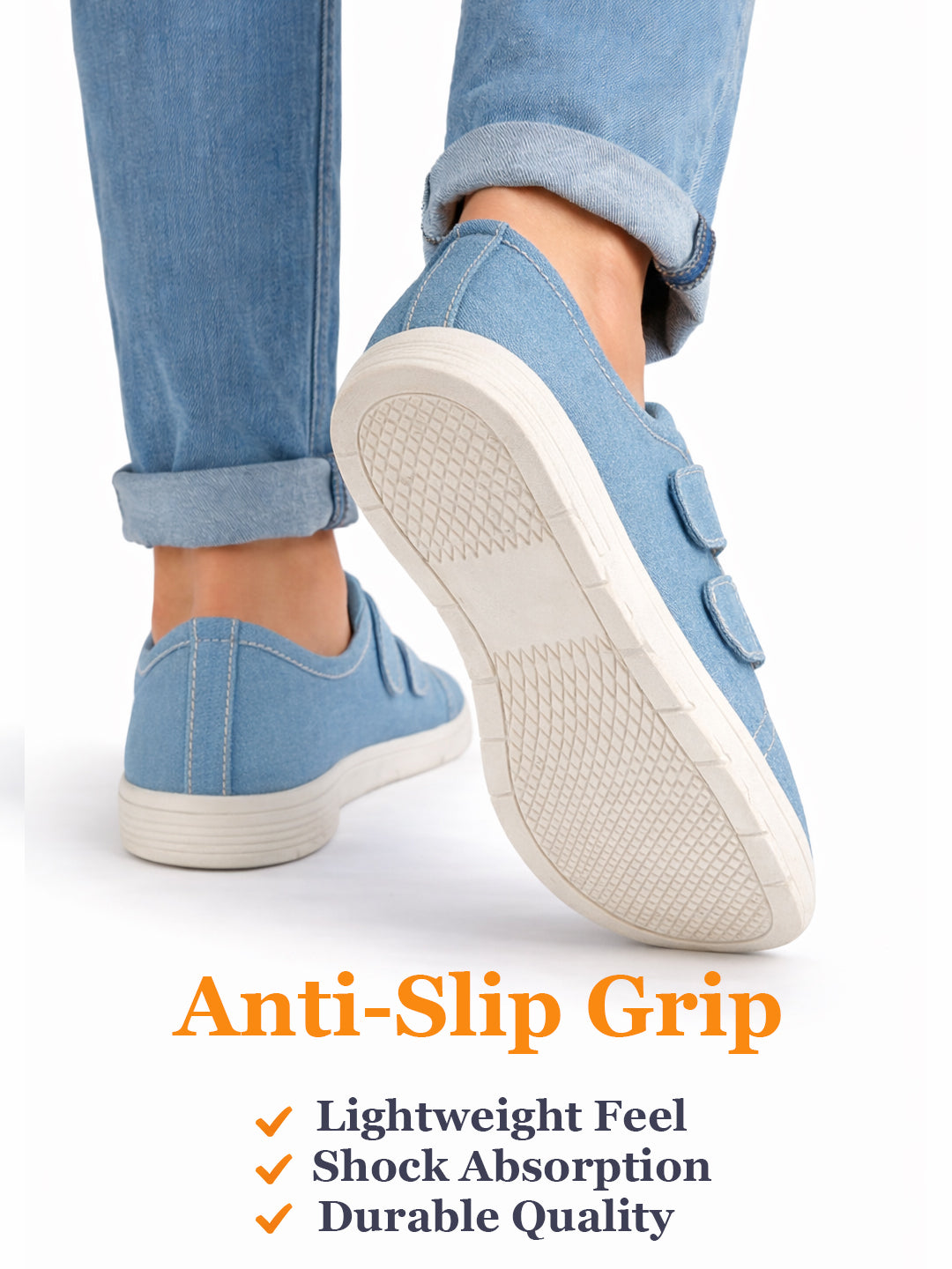 Men Sky Blue Casual Canvas/Fabric Slip On Shoes with Dual Strap Closure | Lightweight Comfort Insole Loafers | Anti Skid TPR Sole