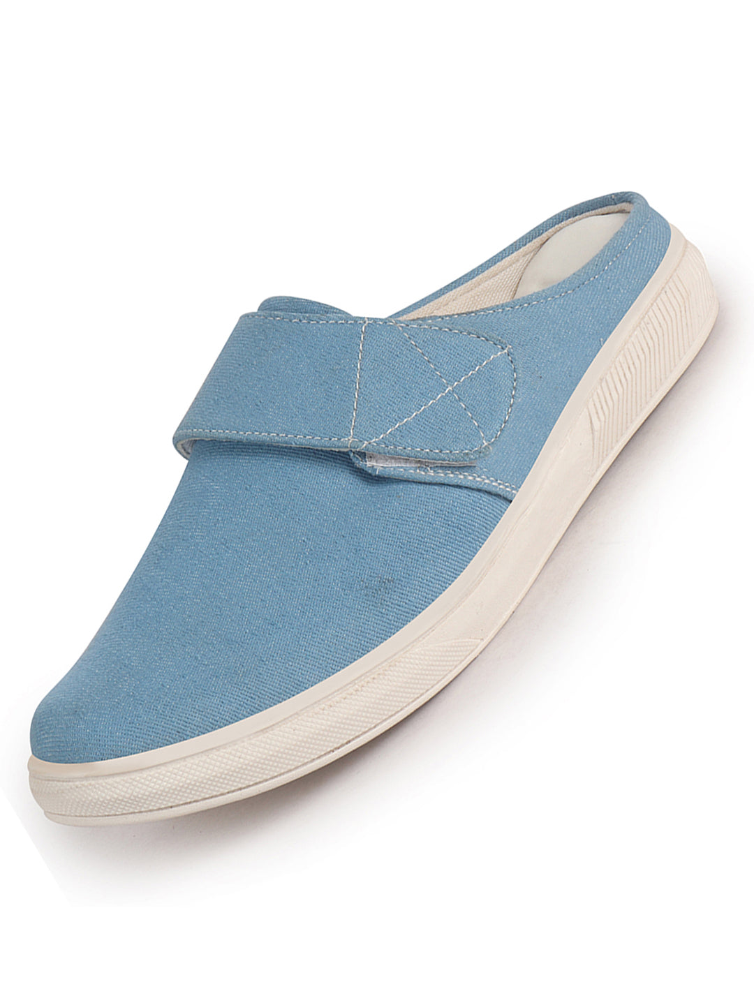 Men Sky Blue Casual Back Open Canvas/Fabric Slip On Shoes with Single Strap Closure|Lightweight Comfort Insole Loafers|Slip Resistant TPR Sole