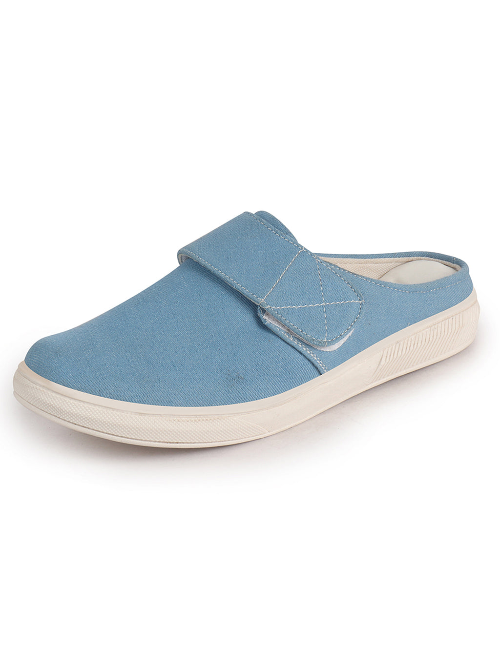 Men Sky Blue Casual Back Open Canvas/Fabric Slip On Shoes with Single Strap Closure|Lightweight Comfort Insole Loafers|Slip Resistant TPR Sole