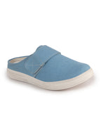 Men Sky Blue Casual Back Open Canvas/Fabric Slip On Shoes with Single Strap Closure|Lightweight Comfort Insole Loafers|Slip Resistant TPR Sole