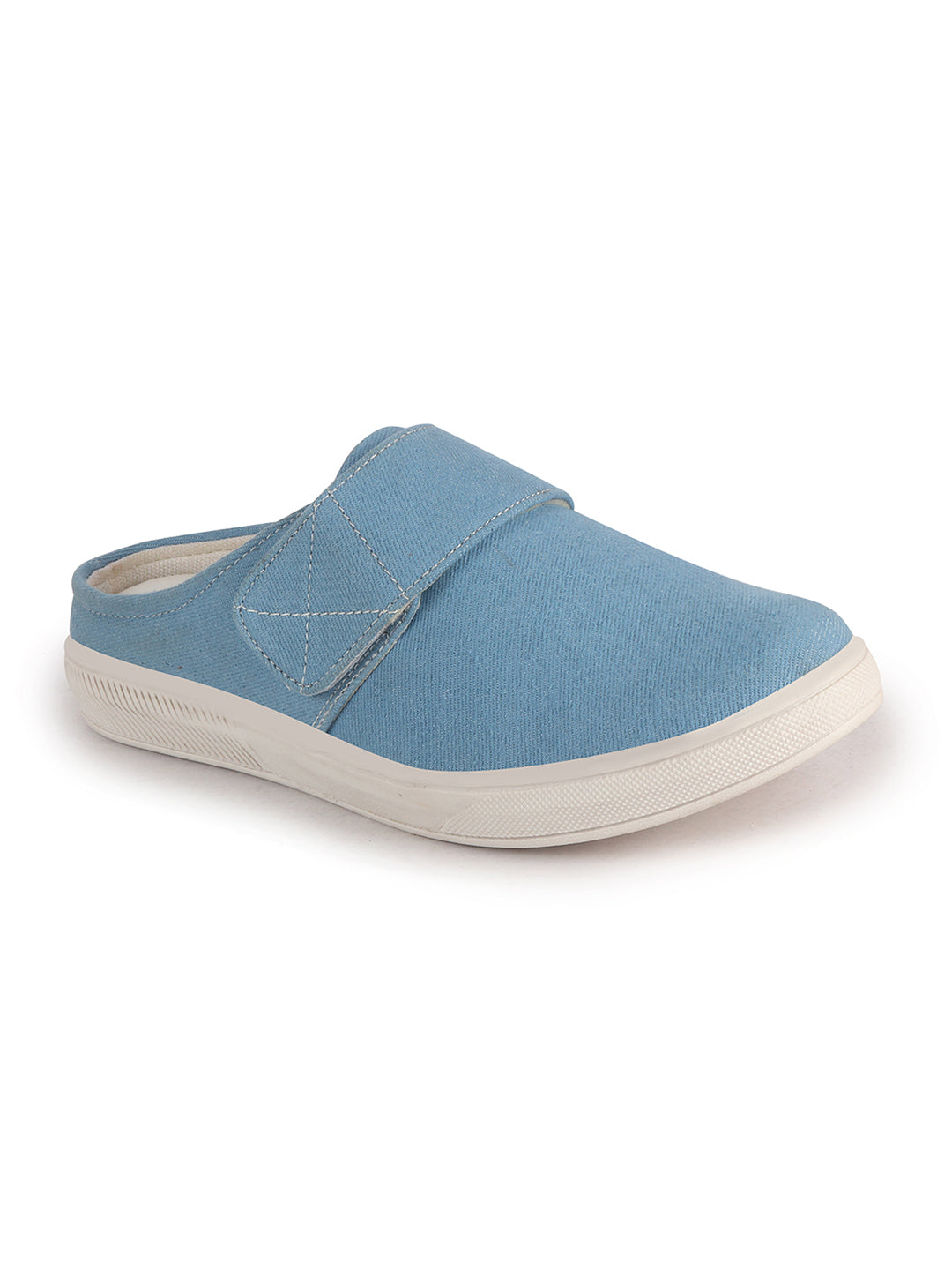 Men Sky Blue Casual Back Open Canvas/Fabric Slip On Shoes with Single Strap Closure|Lightweight Comfort Insole Loafers|Slip Resistant TPR Sole