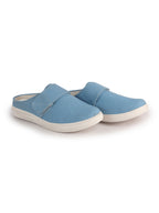 Men Sky Blue Casual Back Open Canvas/Fabric Slip On Shoes with Single Strap Closure|Lightweight Comfort Insole Loafers|Slip Resistant TPR Sole