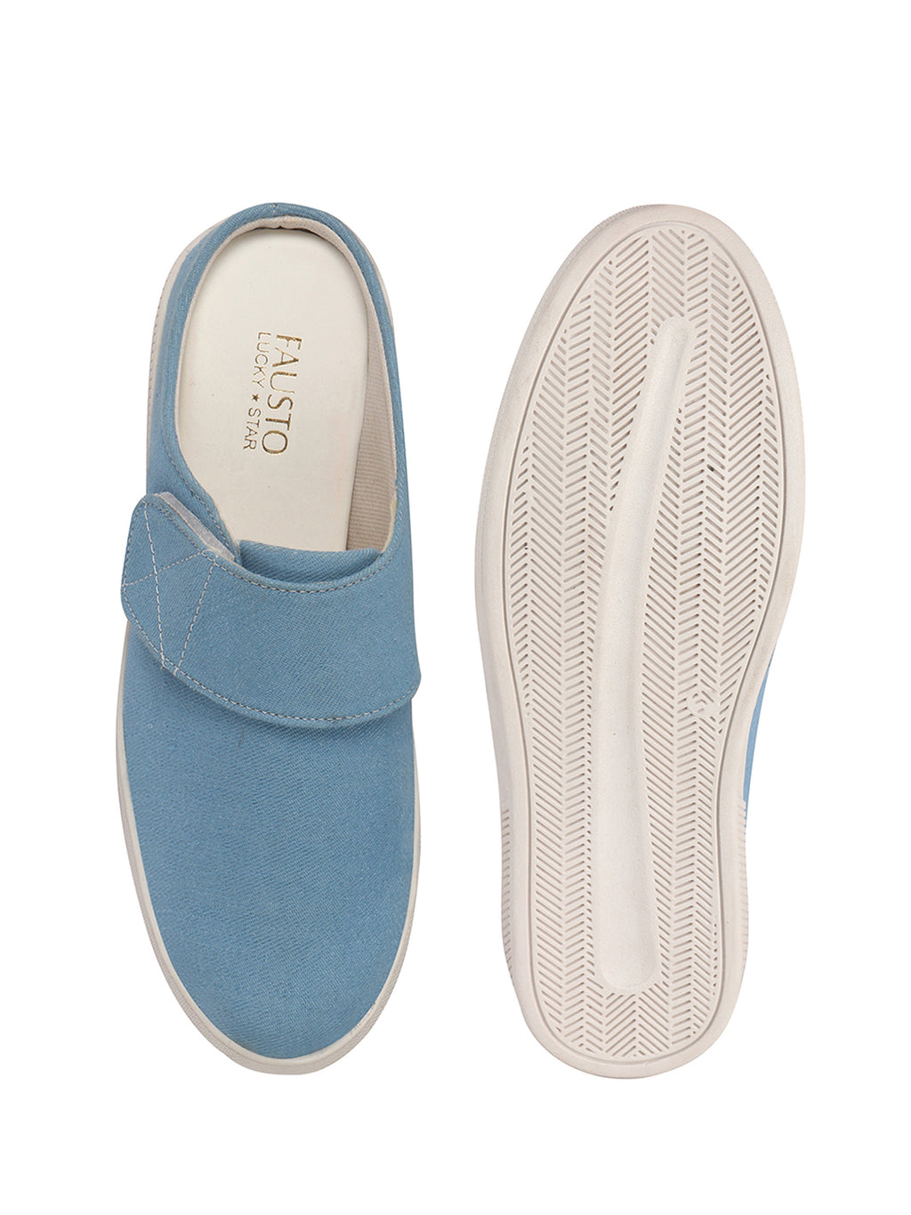 Men Sky Blue Casual Back Open Canvas/Fabric Slip On Shoes with Single Strap Closure|Lightweight Comfort Insole Loafers|Slip Resistant TPR Sole
