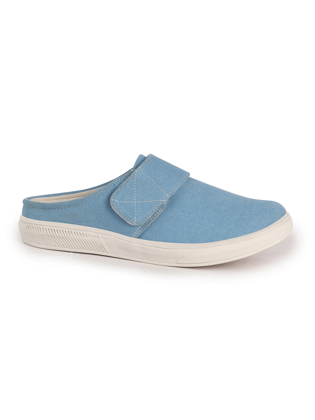 Men Sky Blue Casual Back Open Canvas/Fabric Slip On Shoes with Single Strap Closure|Lightweight Comfort Insole Loafers|Slip Resistant TPR Sole