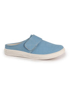 Men Sky Blue Casual Back Open Canvas/Fabric Slip On Shoes with Single Strap Closure|Lightweight Comfort Insole Loafers|Slip Resistant TPR Sole