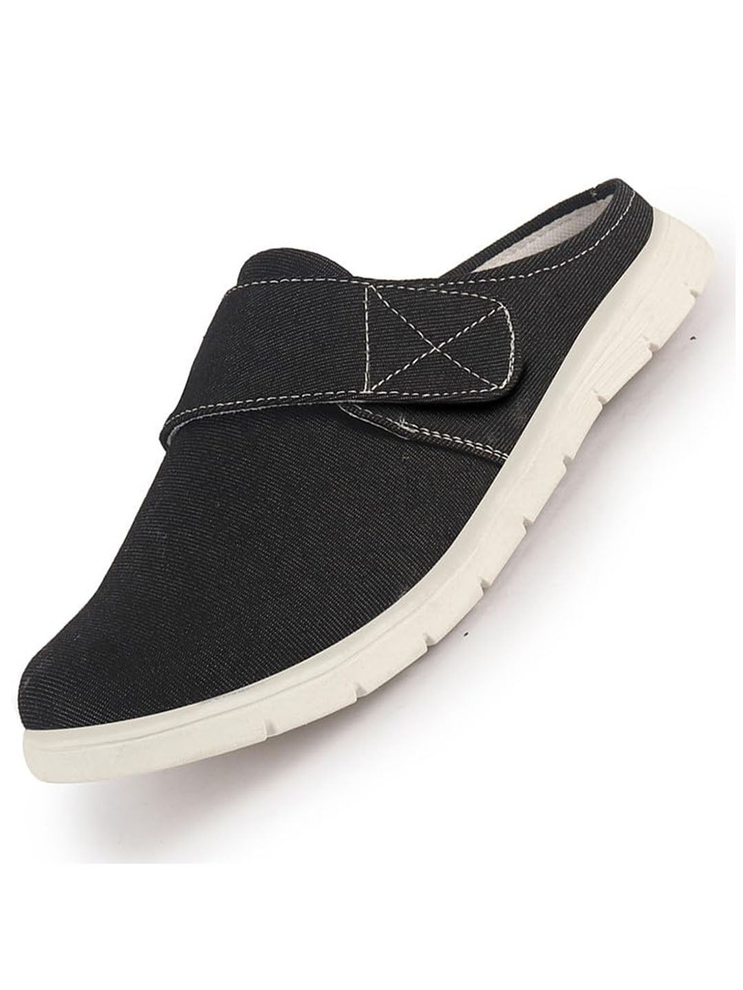 Men Black Casual Back Open Canvas/Fabric Slip On Shoes with Single Strap Closure | Lightweight Comfort Insole Loafers | Slip Resistant TPR Sole