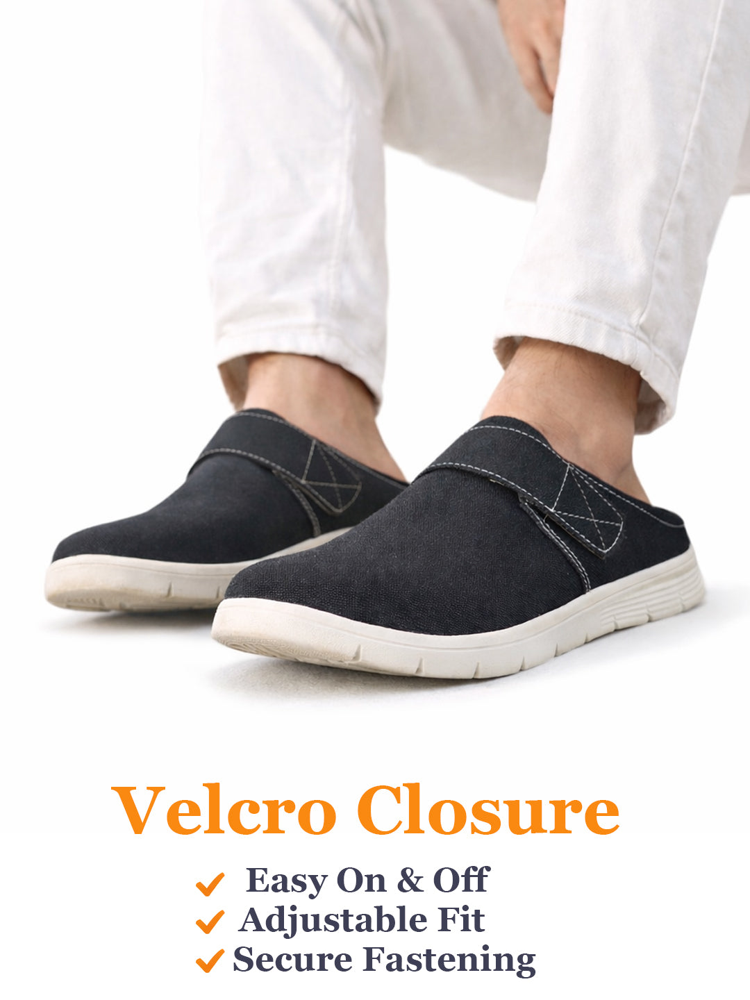 Men Black Casual Back Open Canvas/Fabric Slip On Shoes with Single Strap Closure | Lightweight Comfort Insole Loafers | Slip Resistant TPR Sole