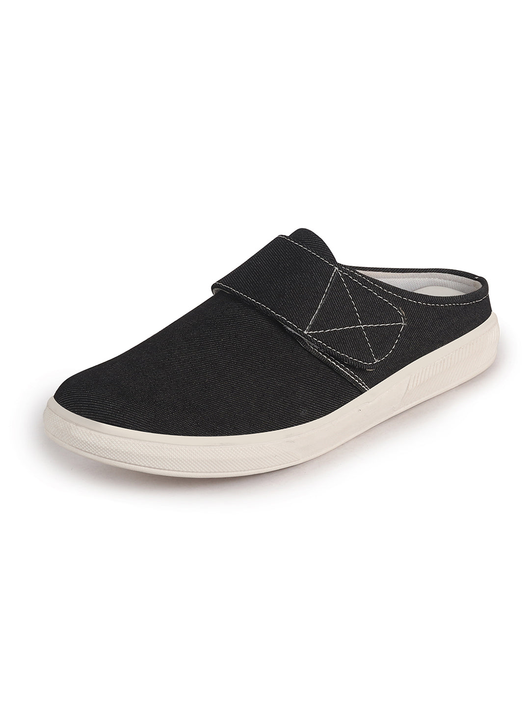 Men Black Casual Back Open Canvas/Fabric Slip On Shoes with Single Strap Closure|Lightweight Comfort Insole Loafers|Slip Resistant TPR Sole