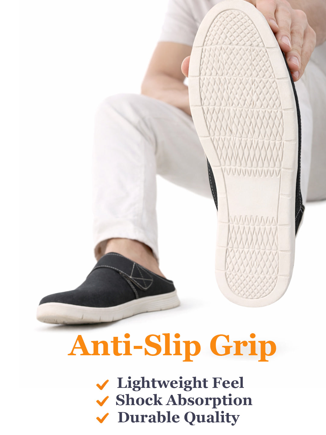 Men Black Casual Back Open Canvas/Fabric Slip On Shoes with Single Strap Closure | Lightweight Comfort Insole Loafers | Slip Resistant TPR Sole