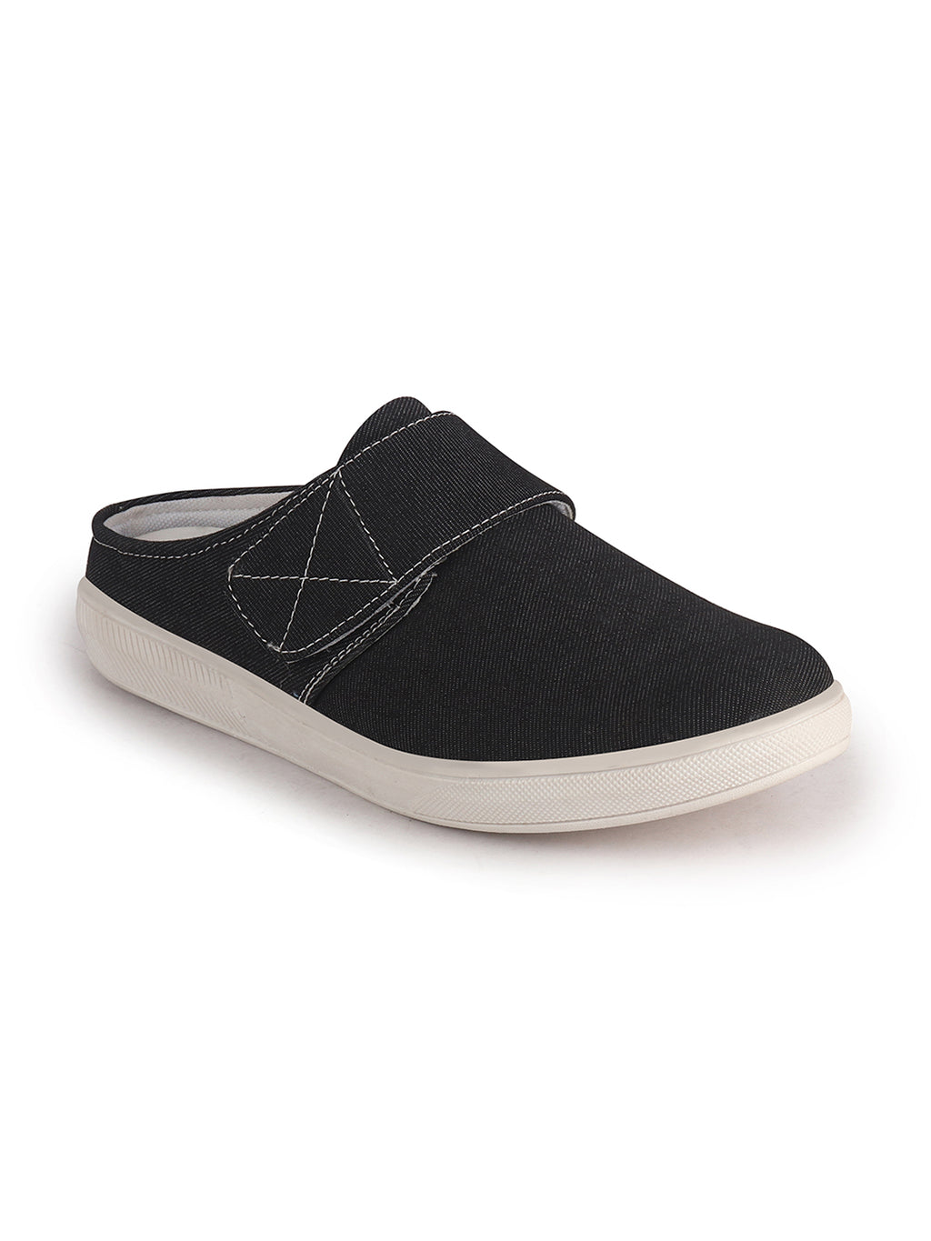 Men Black Casual Back Open Canvas/Fabric Slip On Shoes with Single Strap Closure|Lightweight Comfort Insole Loafers|Slip Resistant TPR Sole