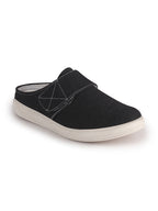 Men Black Casual Back Open Canvas/Fabric Slip On Shoes with Single Strap Closure|Lightweight Comfort Insole Loafers|Slip Resistant TPR Sole