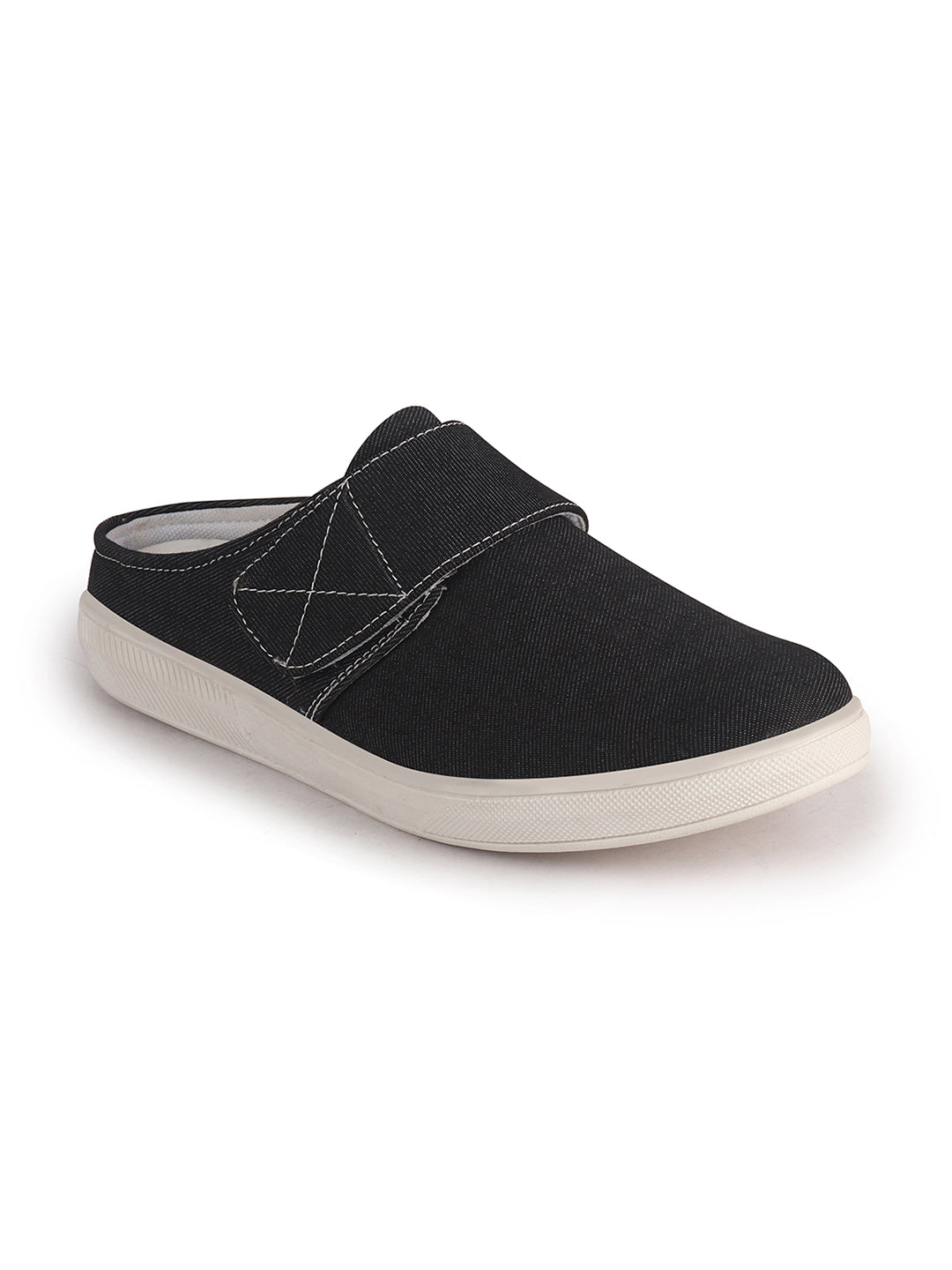 Men Black Casual Back Open Canvas/Fabric Slip On Shoes with Single Strap Closure|Lightweight Comfort Insole Loafers|Slip Resistant TPR Sole