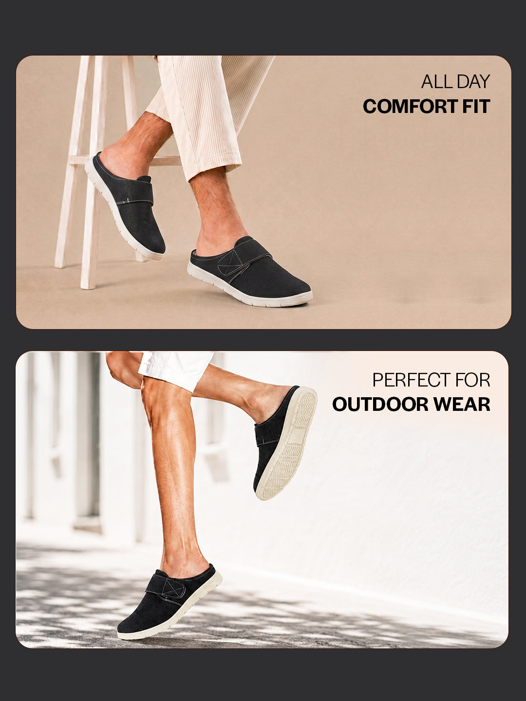 men black casual back open canvas/fabric slip on shoes with single strap closure|lightweight comfort insole loafers|slip resistant tpr sole