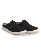 Men Black Casual Back Open Canvas/Fabric Slip On Shoes with Single Strap Closure|Lightweight Comfort Insole Loafers|Slip Resistant TPR Sole