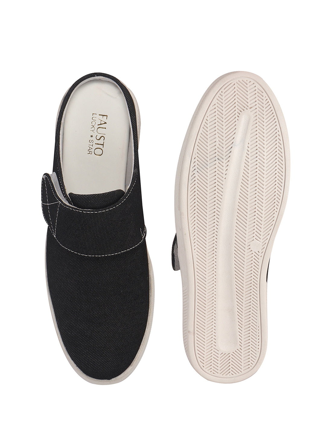 Men Black Casual Back Open Canvas/Fabric Slip On Shoes with Single Strap Closure|Lightweight Comfort Insole Loafers|Slip Resistant TPR Sole