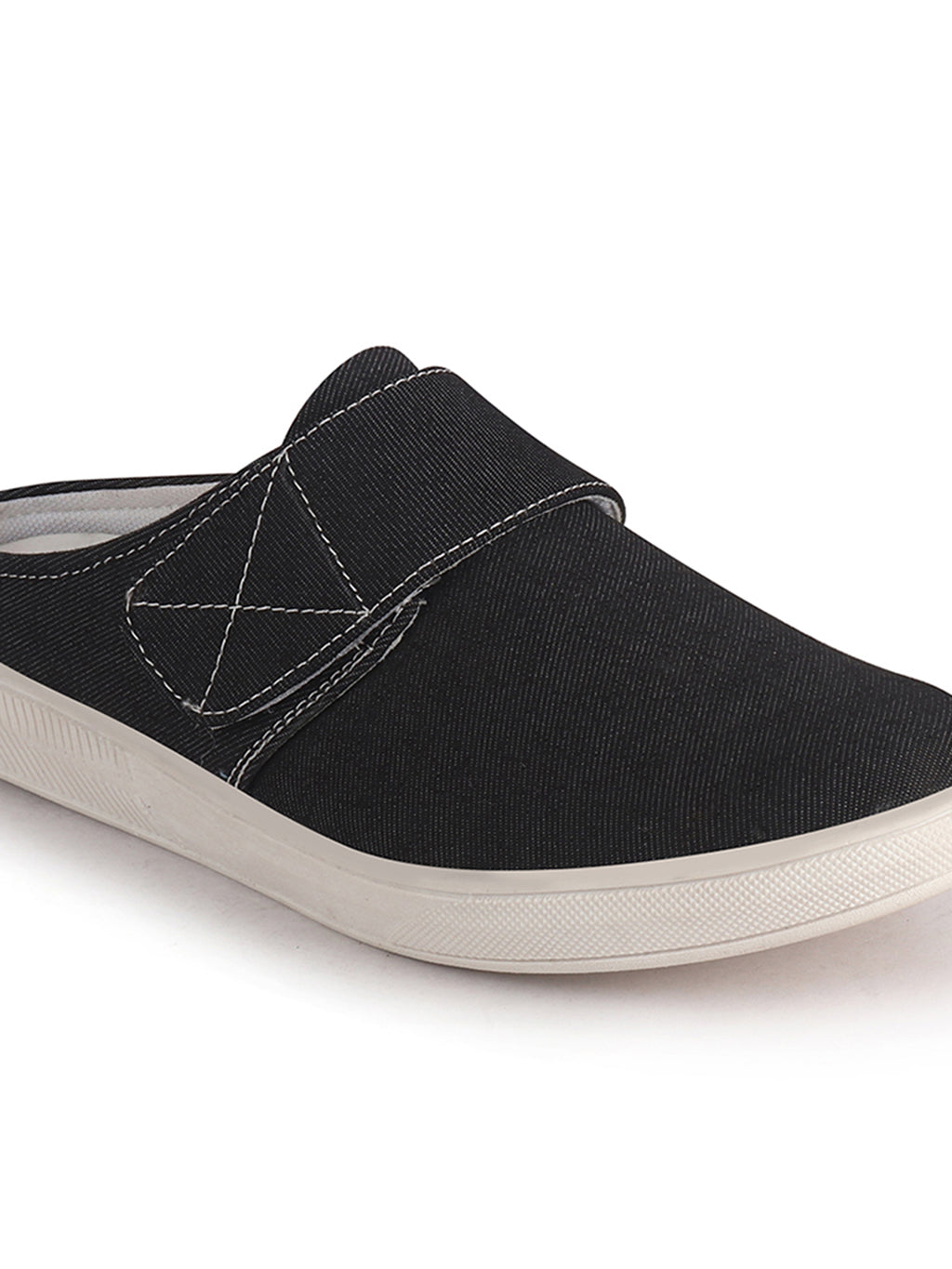 Men Black Casual Back Open Canvas/Fabric Slip On Shoes with Single Strap Closure|Lightweight Comfort Insole Loafers|Slip Resistant TPR Sole