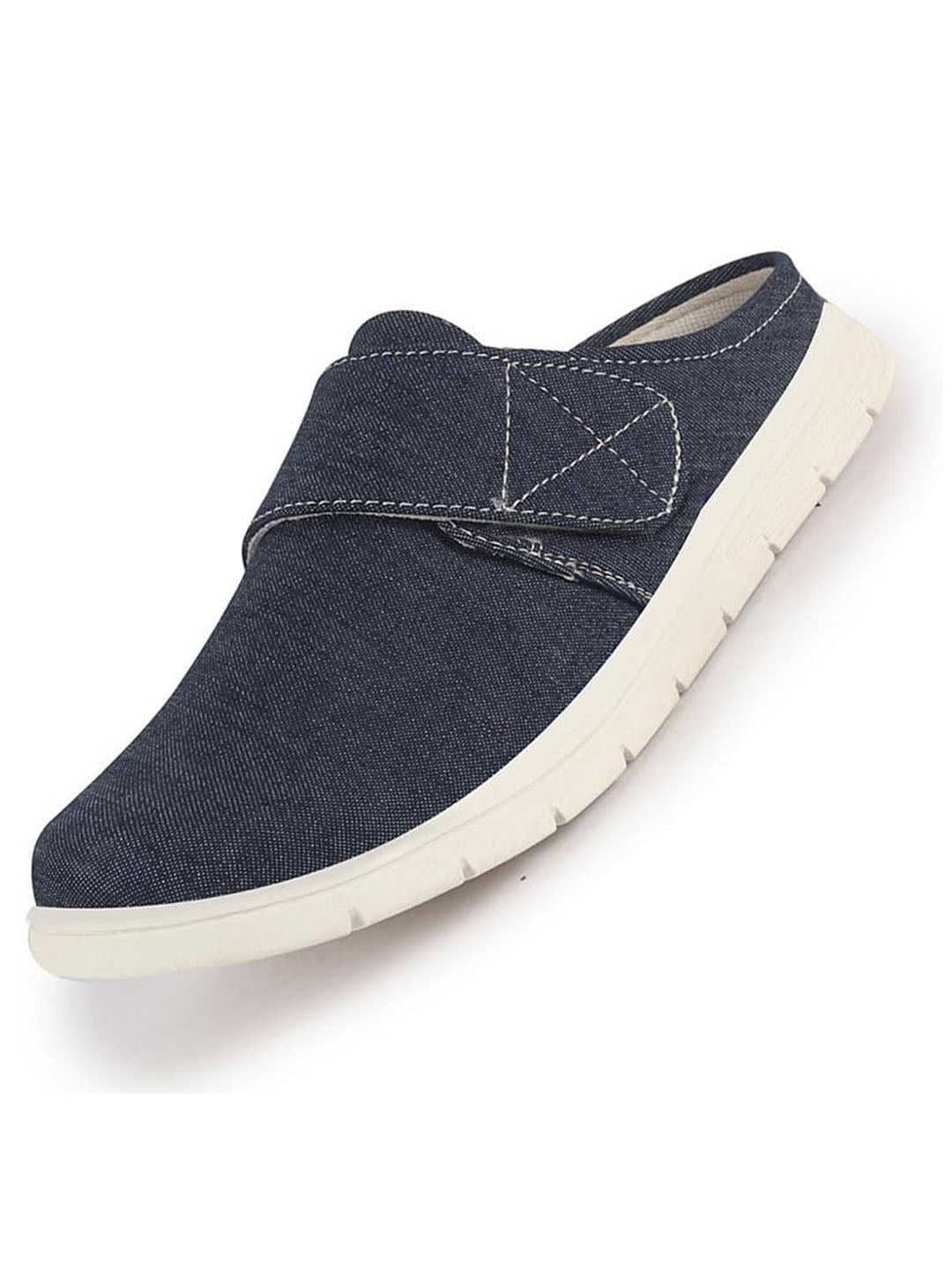 Men Blue Casual Back Open Canvas/Fabric Slip On Shoes with Single Strap Closure | Lightweight Comfort Insole Loafers | Slip Resistant TPR Sole