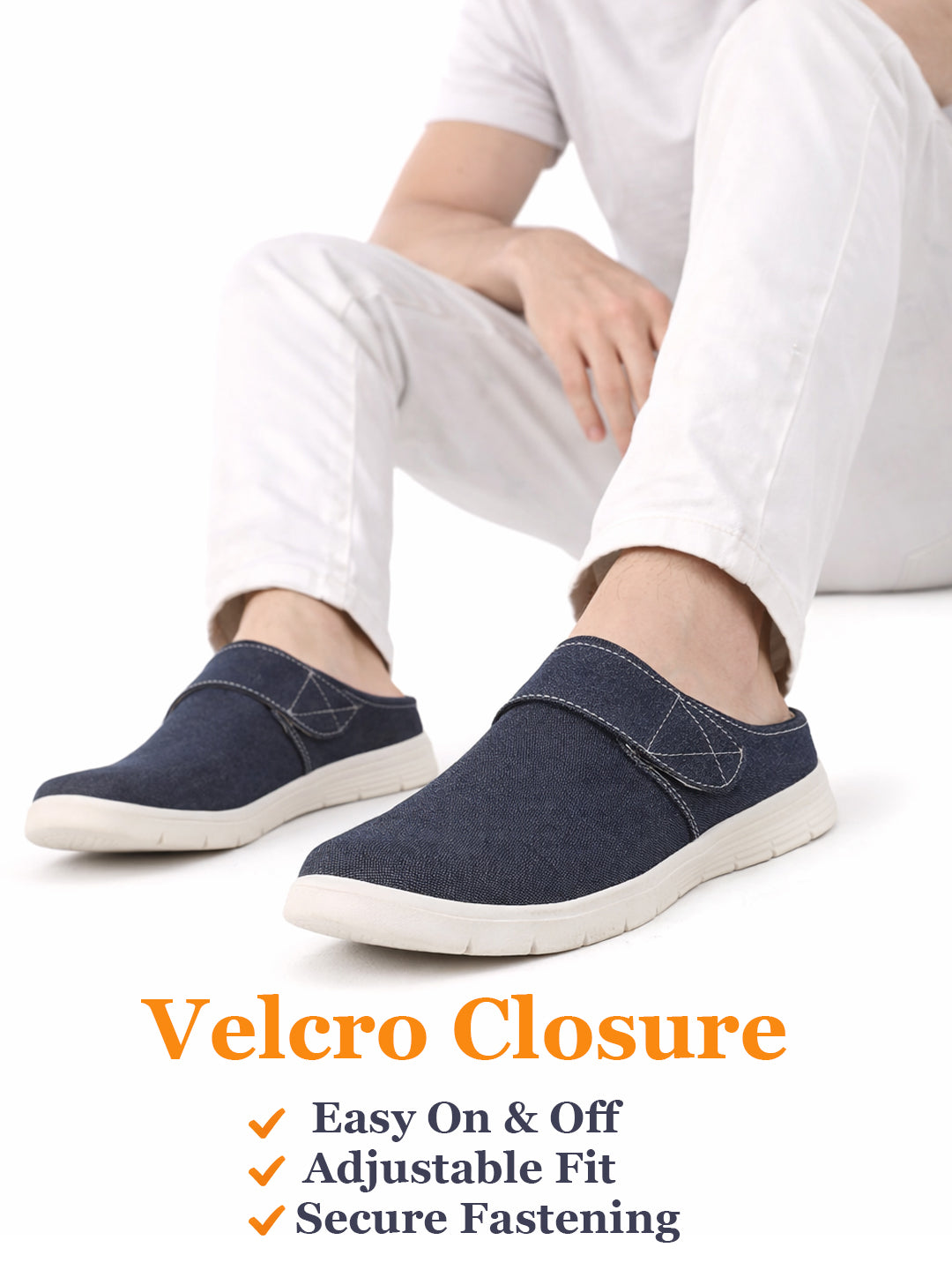Men Blue Casual Back Open Canvas/Fabric Slip On Shoes with Single Strap Closure | Lightweight Comfort Insole Loafers | Slip Resistant TPR Sole