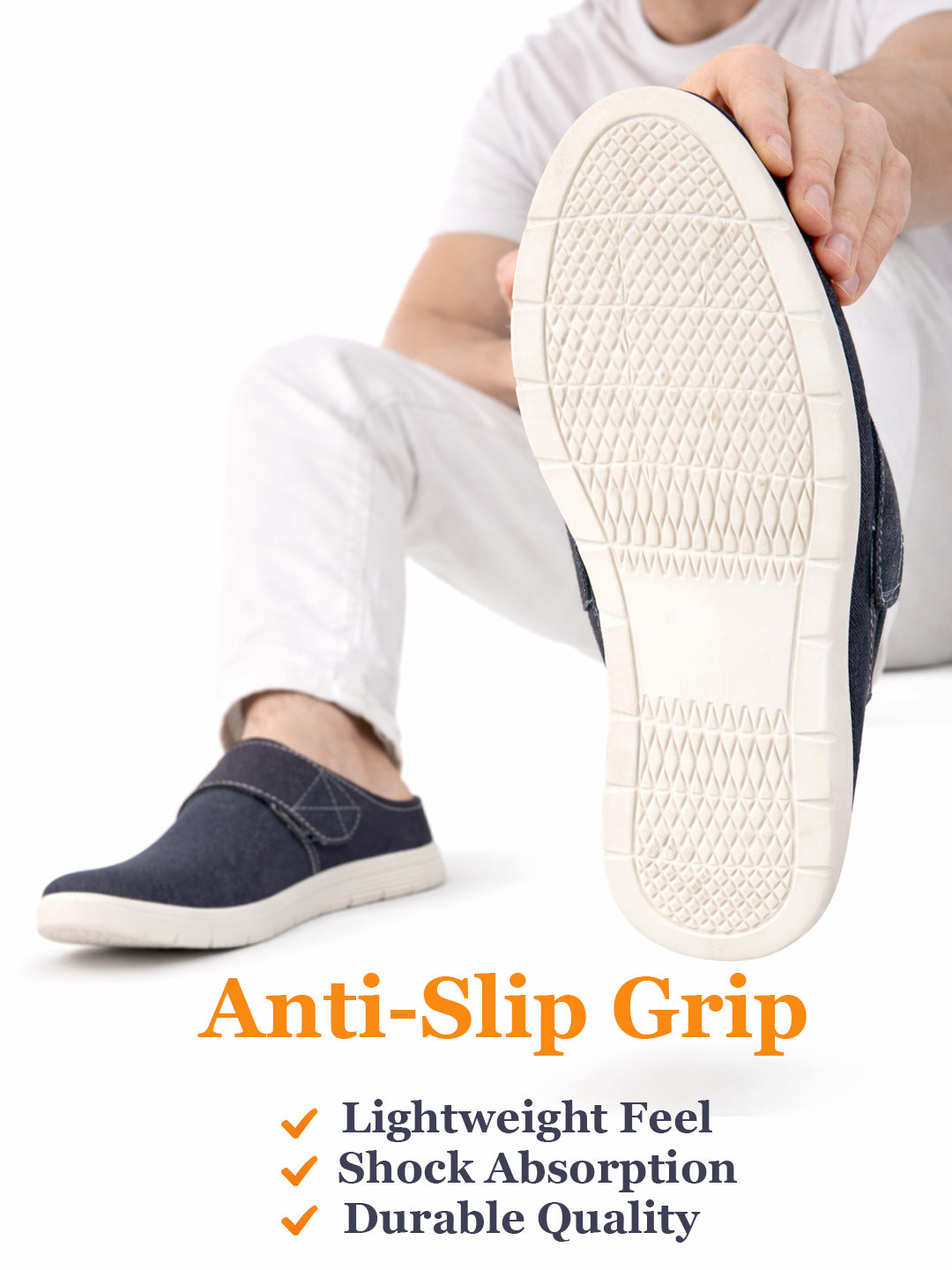 Men Blue Casual Back Open Canvas/Fabric Slip On Shoes with Single Strap Closure | Lightweight Comfort Insole Loafers | Slip Resistant TPR Sole