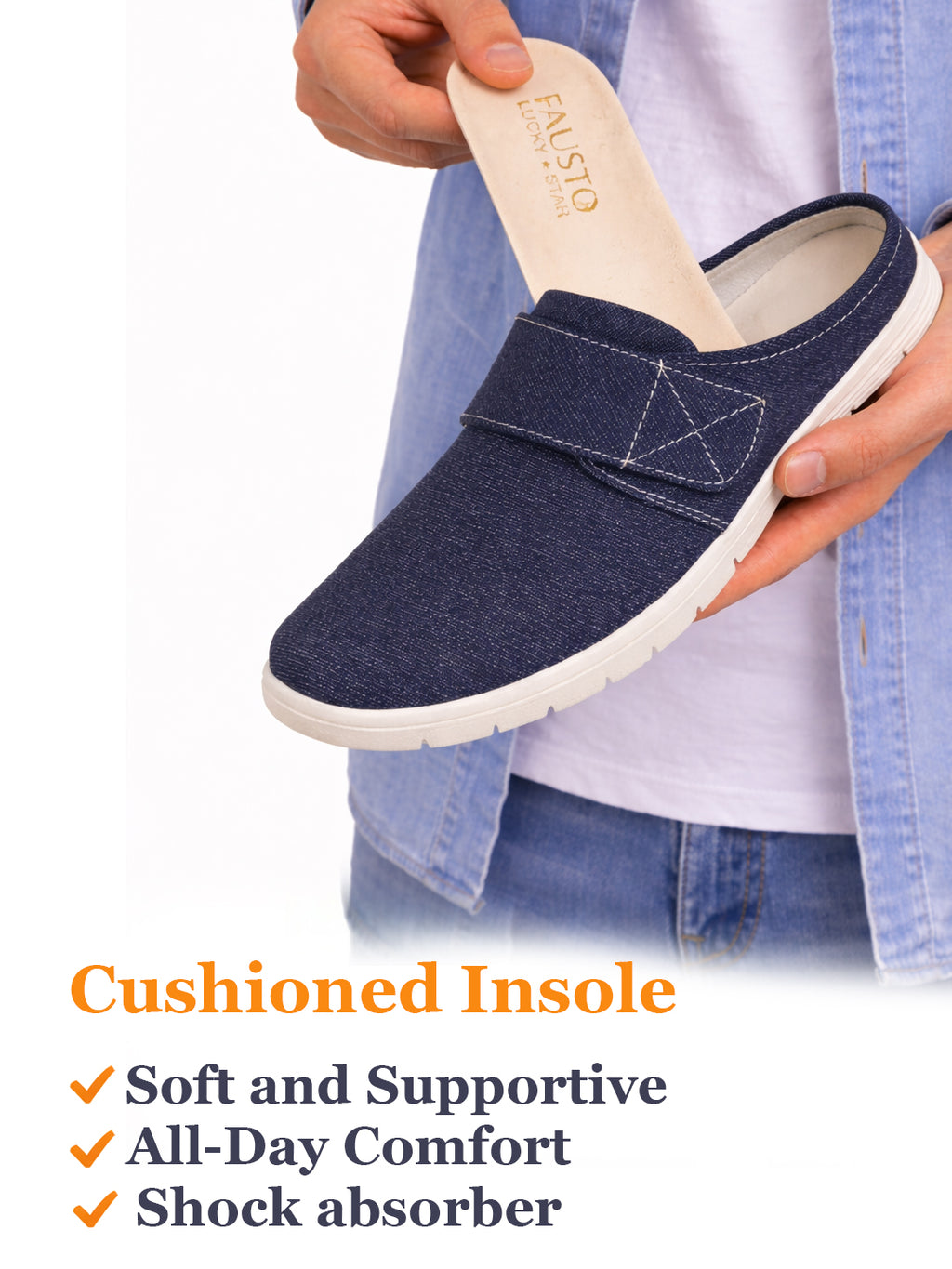 Men Blue Casual Back Open Canvas/Fabric Slip On Shoes with Single Strap Closure | Lightweight Comfort Insole Loafers | Slip Resistant TPR Sole