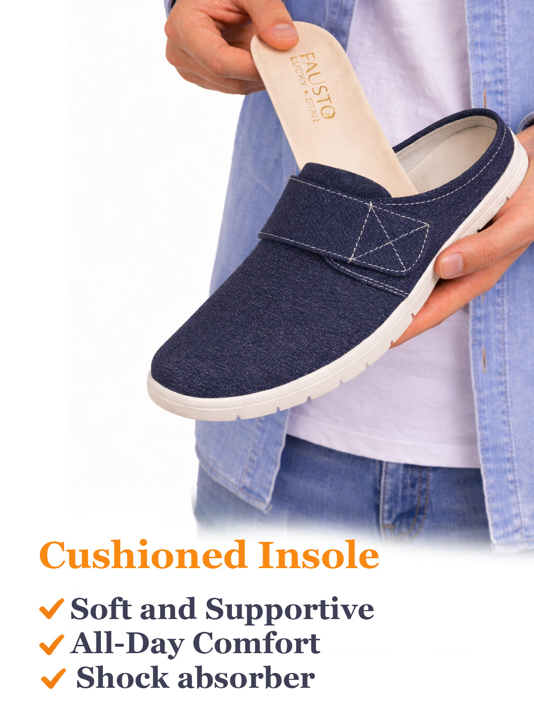 Men Blue Casual Back Open Canvas/Fabric Slip On Shoes with Single Strap Closure | Lightweight Comfort Insole Loafers | Slip Resistant TPR Sole