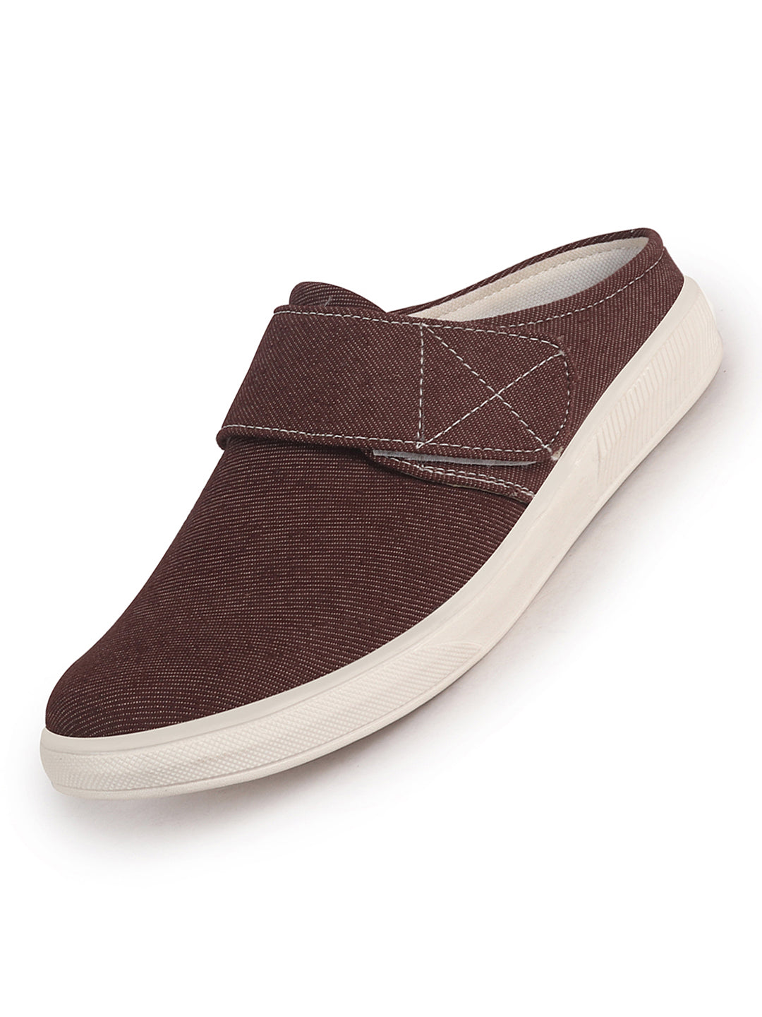 Men Brown Casual Back Open Canvas/Fabric Slip On Shoes with Single Strap Closure|Lightweight Comfort Insole Loafers|Slip Resistant TPR Sole