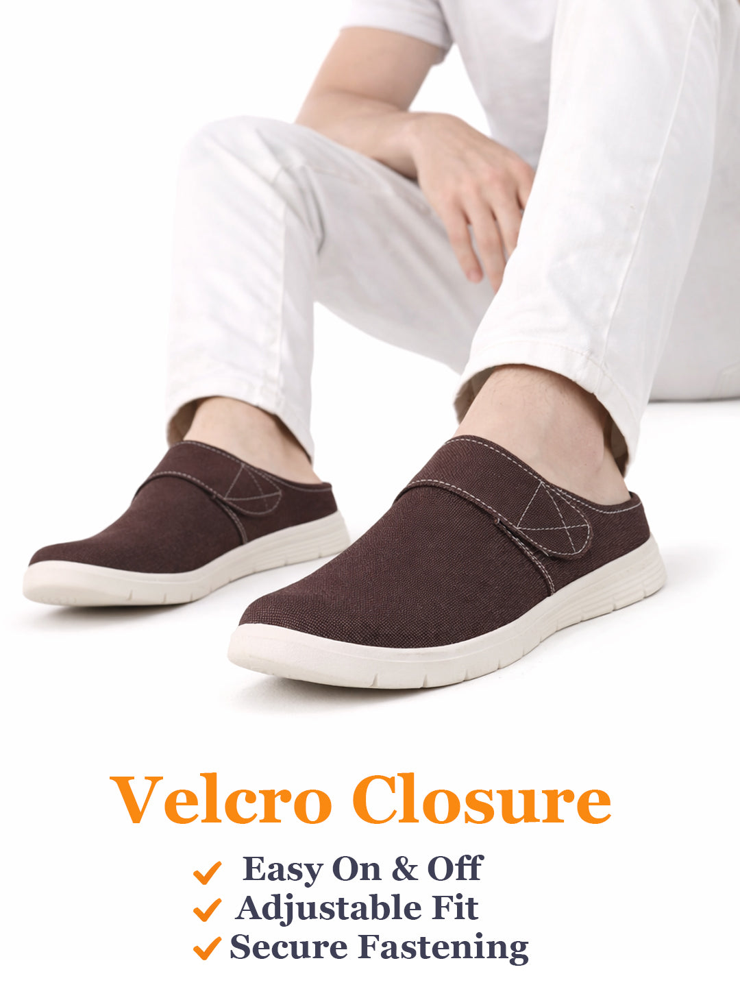 Men Brown Casual Back Open Canvas/Fabric Slip On Shoes with Single Strap Closure | Lightweight Comfort Insole Loafers | Slip Resistant TPR Sole