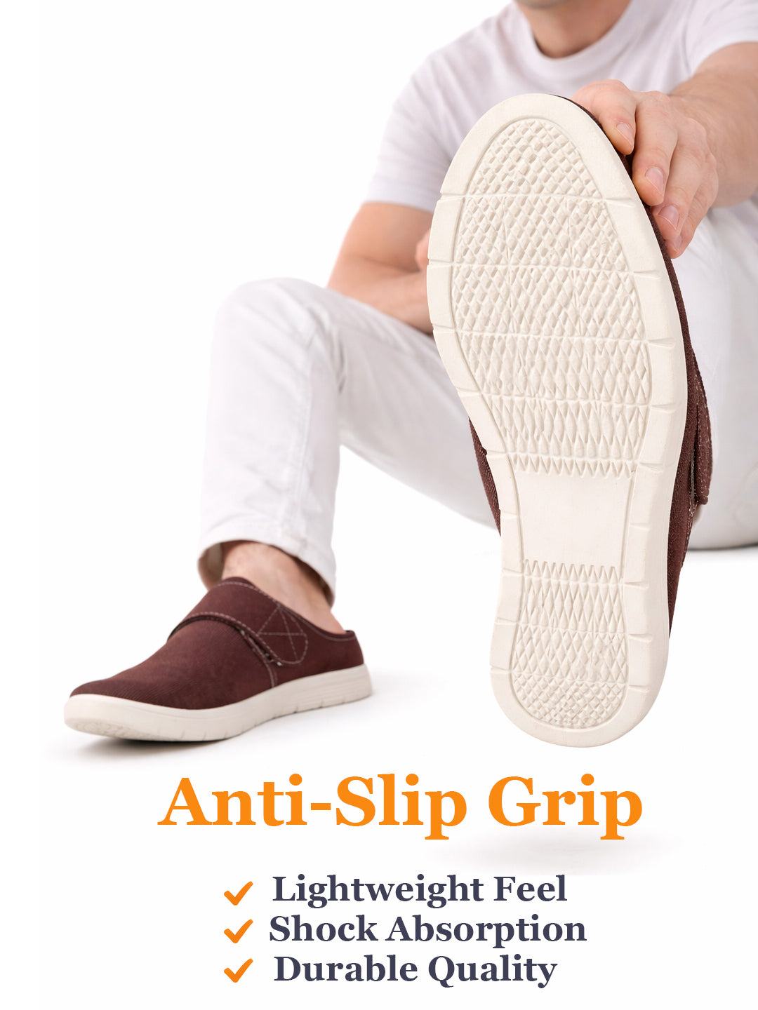 Men Brown Casual Back Open Canvas/Fabric Slip On Shoes with Single Strap Closure | Lightweight Comfort Insole Loafers | Slip Resistant TPR Sole