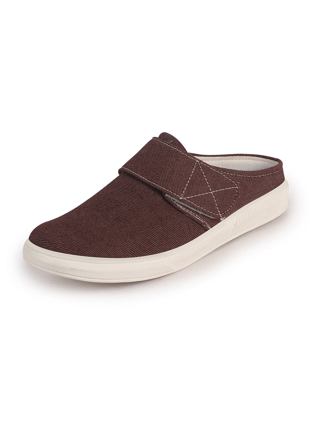Men Brown Casual Back Open Canvas/Fabric Slip On Shoes with Single Strap Closure|Lightweight Comfort Insole Loafers|Slip Resistant TPR Sole