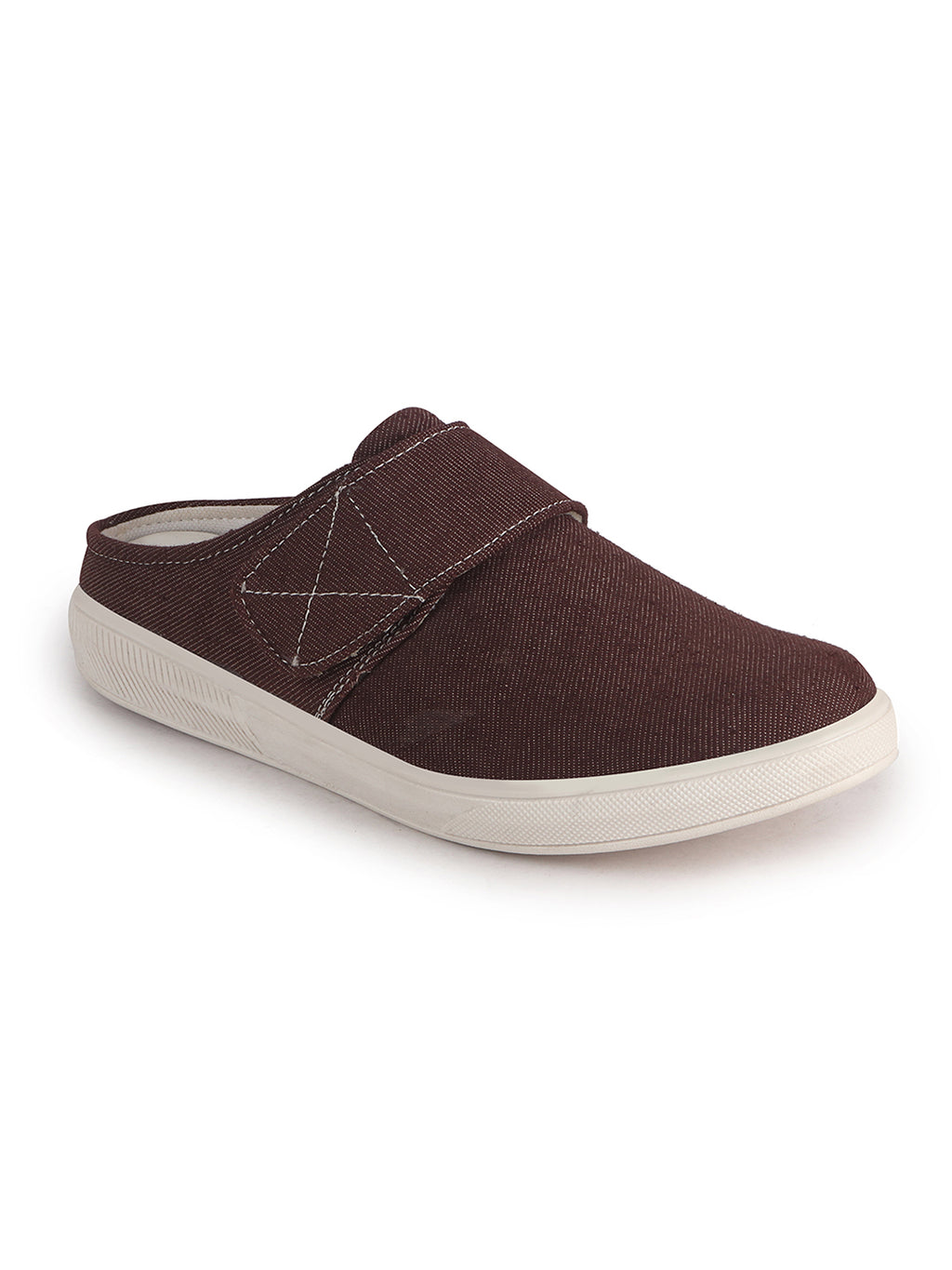 Men Brown Casual Back Open Canvas/Fabric Slip On Shoes with Single Strap Closure|Lightweight Comfort Insole Loafers|Slip Resistant TPR Sole