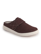 Men Brown Casual Back Open Canvas/Fabric Slip On Shoes with Single Strap Closure|Lightweight Comfort Insole Loafers|Slip Resistant TPR Sole