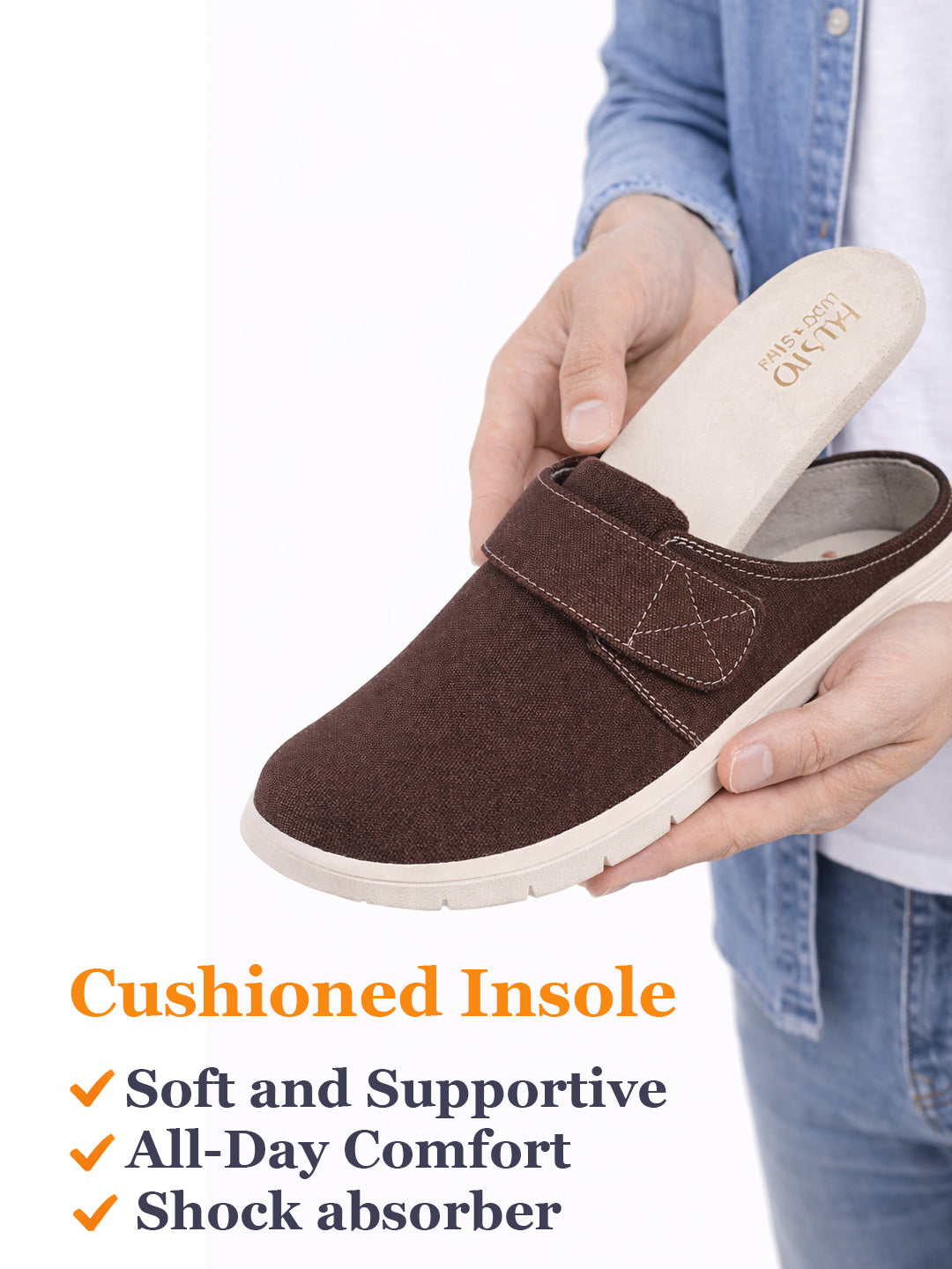 Men Brown Casual Back Open Canvas/Fabric Slip On Shoes with Single Strap Closure | Lightweight Comfort Insole Loafers | Slip Resistant TPR Sole