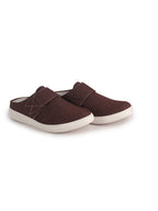 Men Brown Casual Back Open Canvas/Fabric Slip On Shoes with Single Strap Closure|Lightweight Comfort Insole Loafers|Slip Resistant TPR Sole