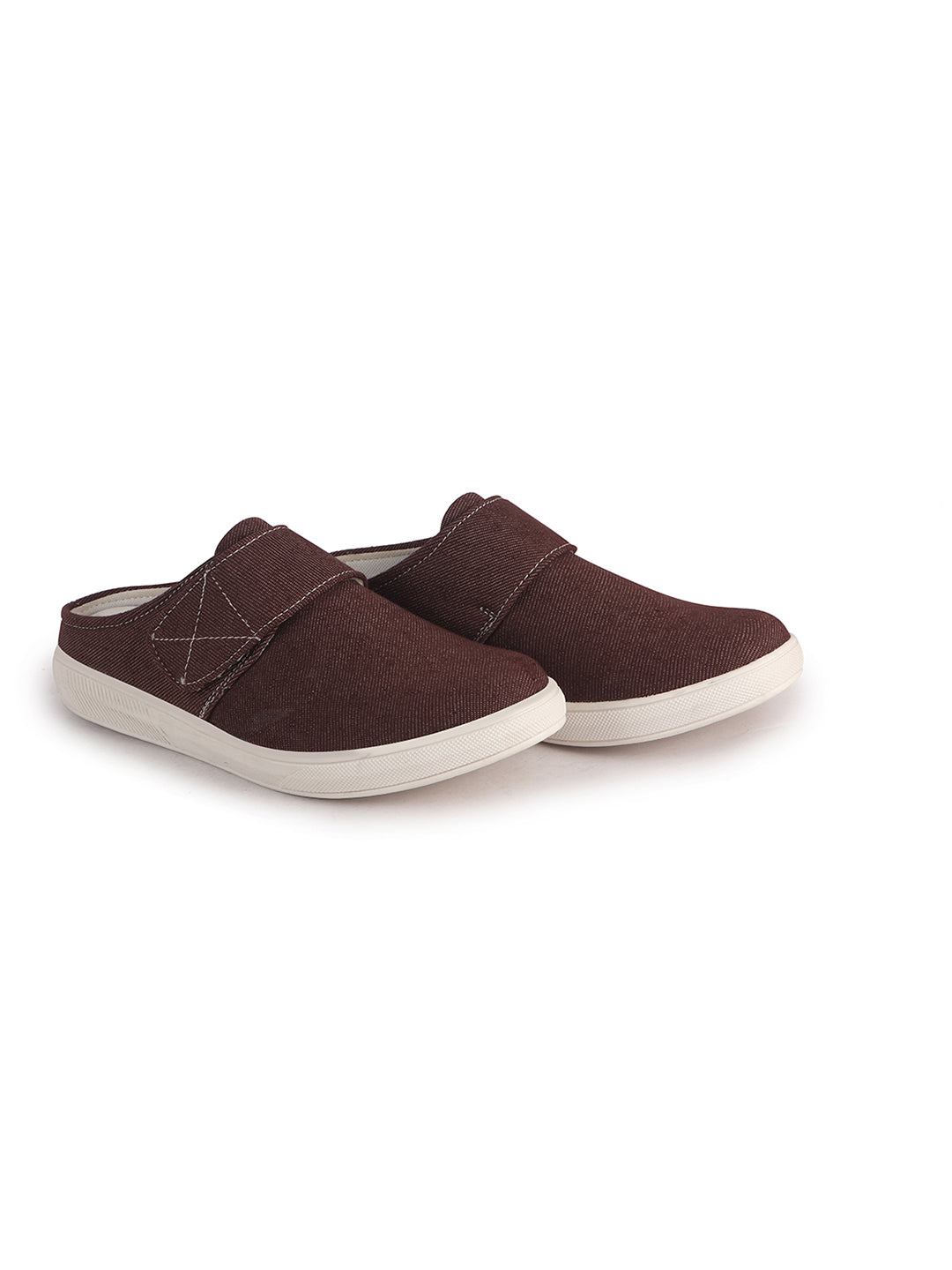 Men Brown Casual Back Open Canvas/Fabric Slip On Shoes with Single Strap Closure|Lightweight Comfort Insole Loafers|Slip Resistant TPR Sole