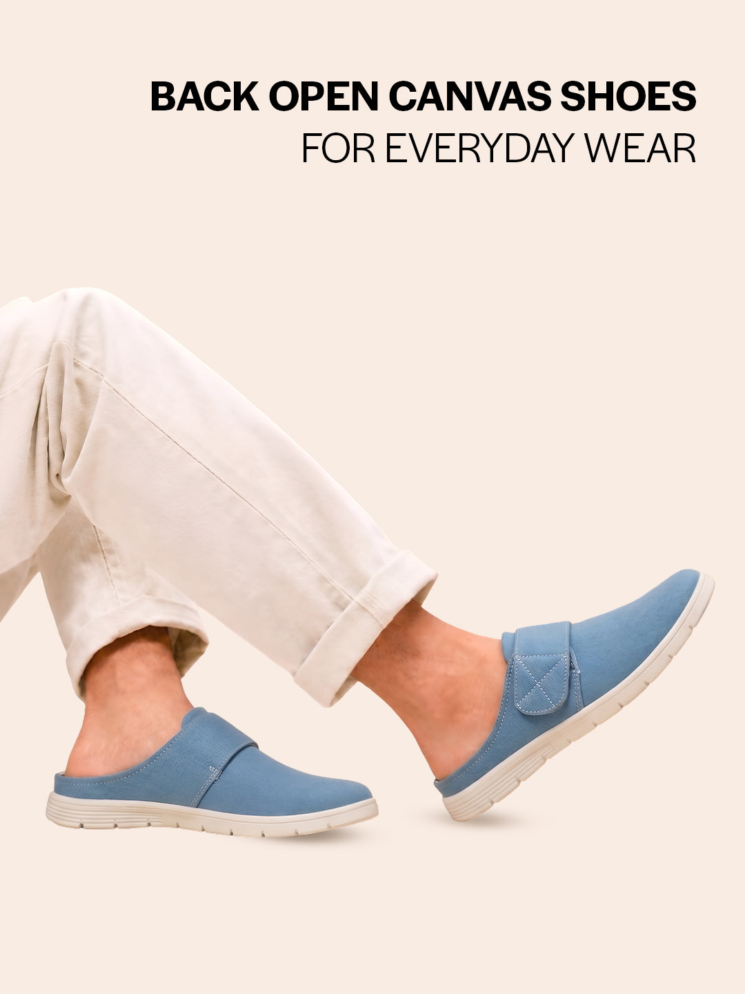 men sky blue casual back open canvas/fabric slip on shoes with single strap closure|lightweight comfort insole loafers|slip resistant tpr sole
