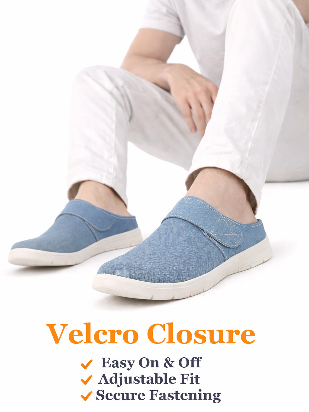 Men Sky Blue Casual Back Open Canvas/Fabric Slip On Shoes with Single Strap Closure | Lightweight Comfort Insole Loafers | Slip Resistant TPR Sole