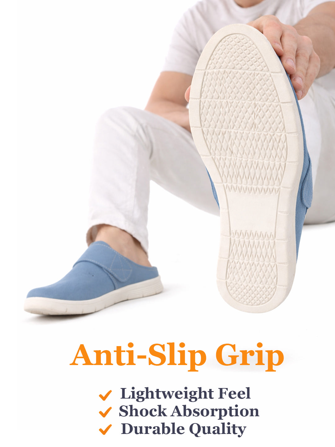 Men Sky Blue Casual Back Open Canvas/Fabric Slip On Shoes with Single Strap Closure | Lightweight Comfort Insole Loafers | Slip Resistant TPR Sole