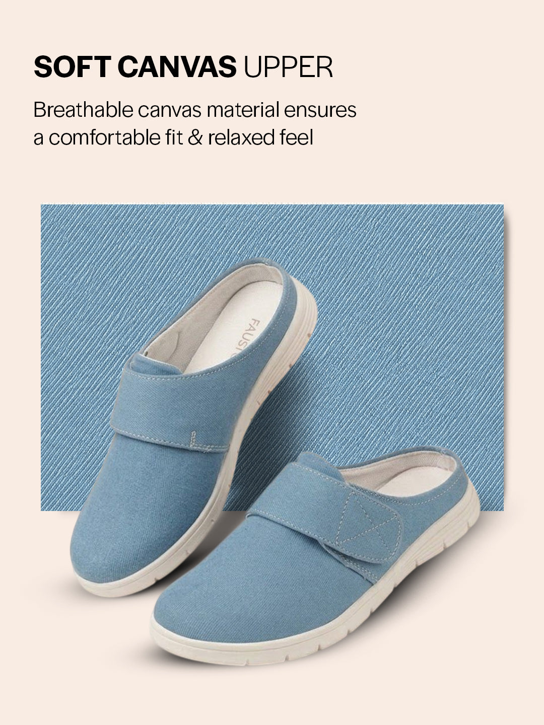 men sky blue casual back open canvas/fabric slip on shoes with single strap closure|lightweight comfort insole loafers|slip resistant tpr sole