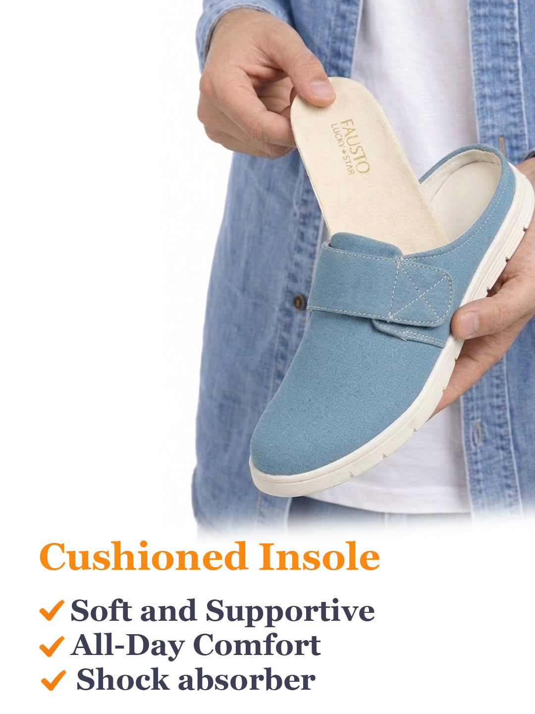 Men Sky Blue Casual Back Open Canvas/Fabric Slip On Shoes with Single Strap Closure | Lightweight Comfort Insole Loafers | Slip Resistant TPR Sole