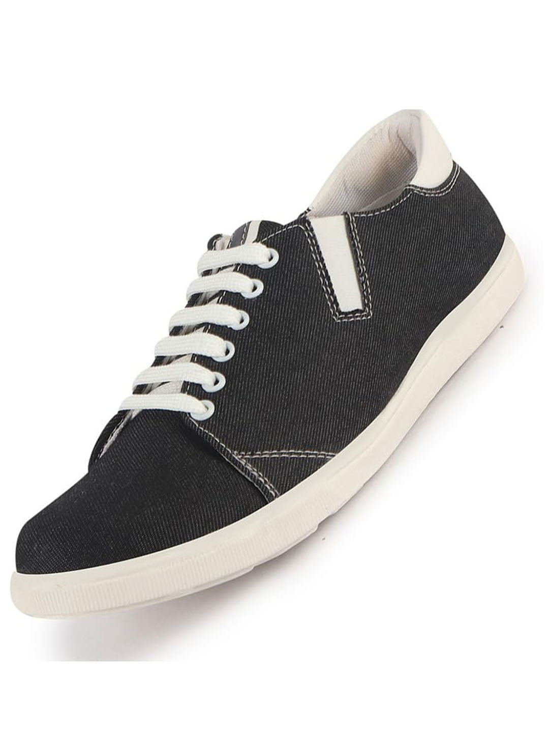 Men Black Casual Canvas/Fabric Lace-Up Shoes with Elastic Adjustable Support | Lightweight Comfort Insole | Classic Everyday Sneakers with Slip Resistant TPR Sole