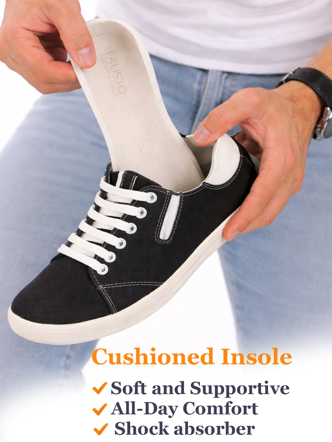 Men Black Casual Canvas/Fabric Lace-Up Shoes with Elastic Adjustable Support | Lightweight Comfort Insole | Classic Everyday Sneakers with Slip Resistant TPR Sole