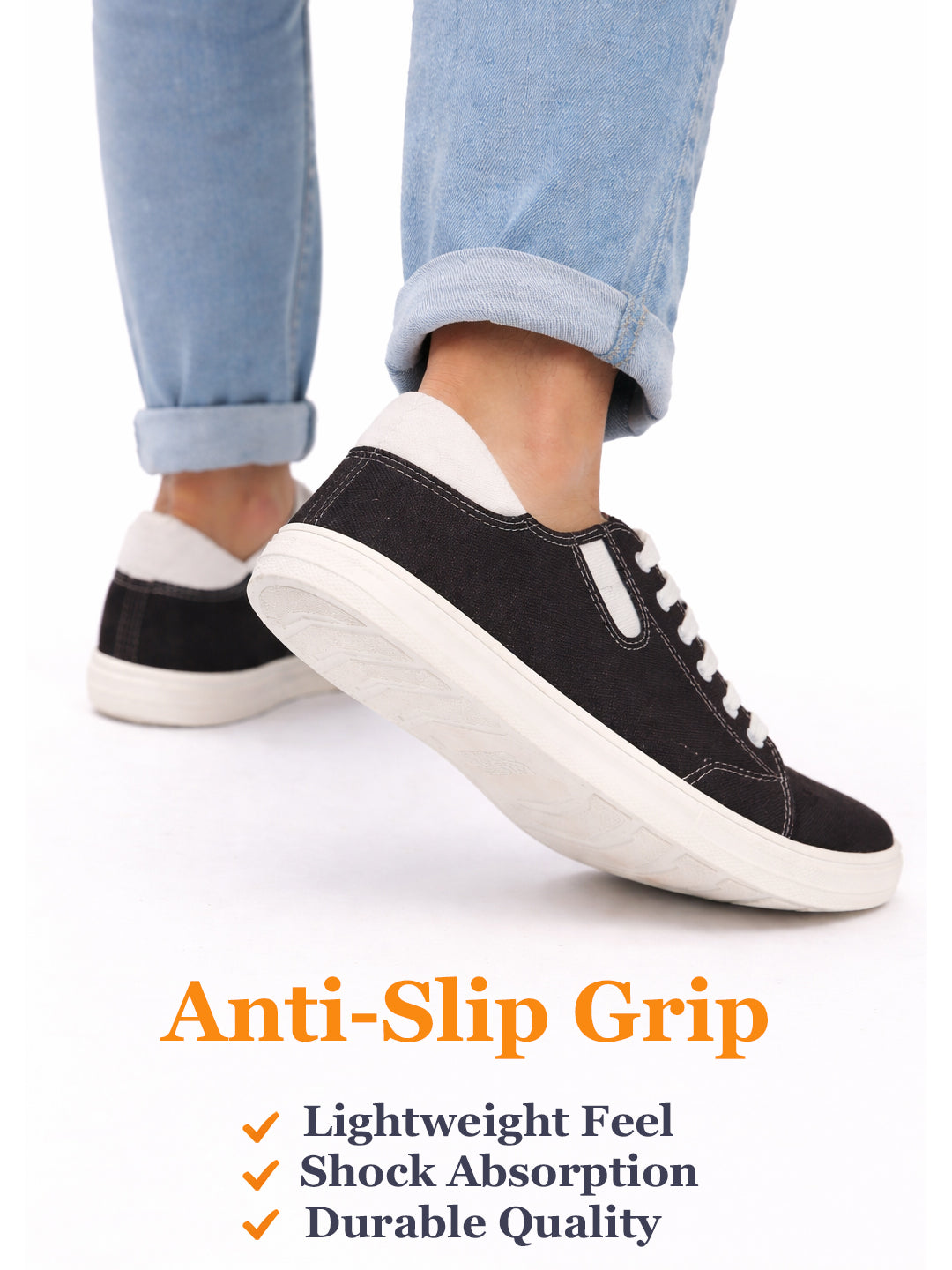 Men Black Casual Canvas/Fabric Lace-Up Shoes with Elastic Adjustable Support | Lightweight Comfort Insole | Classic Everyday Sneakers with Slip Resistant TPR Sole