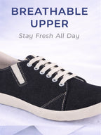 Men Black Casual Canvas/Fabric Lace-Up Shoes with Elastic Adjustable Support | Lightweight Comfort Insole | Classic Everyday Sneakers with Slip Resistant TPR Sole