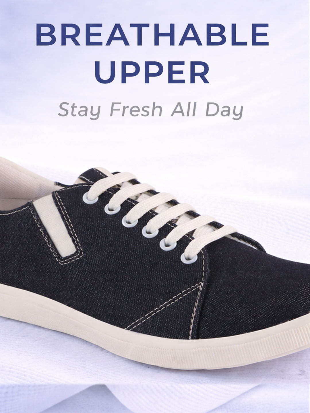 Men Black Casual Canvas/Fabric Lace-Up Shoes with Elastic Adjustable Support | Lightweight Comfort Insole | Classic Everyday Sneakers with Slip Resistant TPR Sole