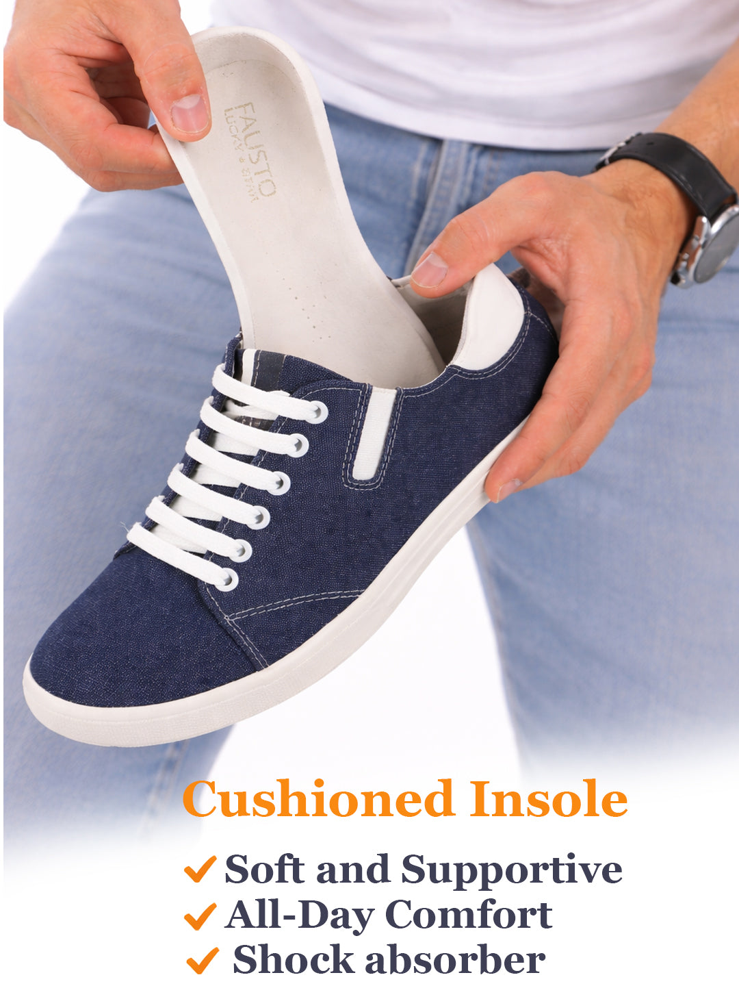 Men Blue Casual Canvas/Fabric Lace-Up Shoes with Elastic Adjustable Support | Lightweight Comfort Insole | Classic Everyday Sneakers with Slip Resistant TPR Sole