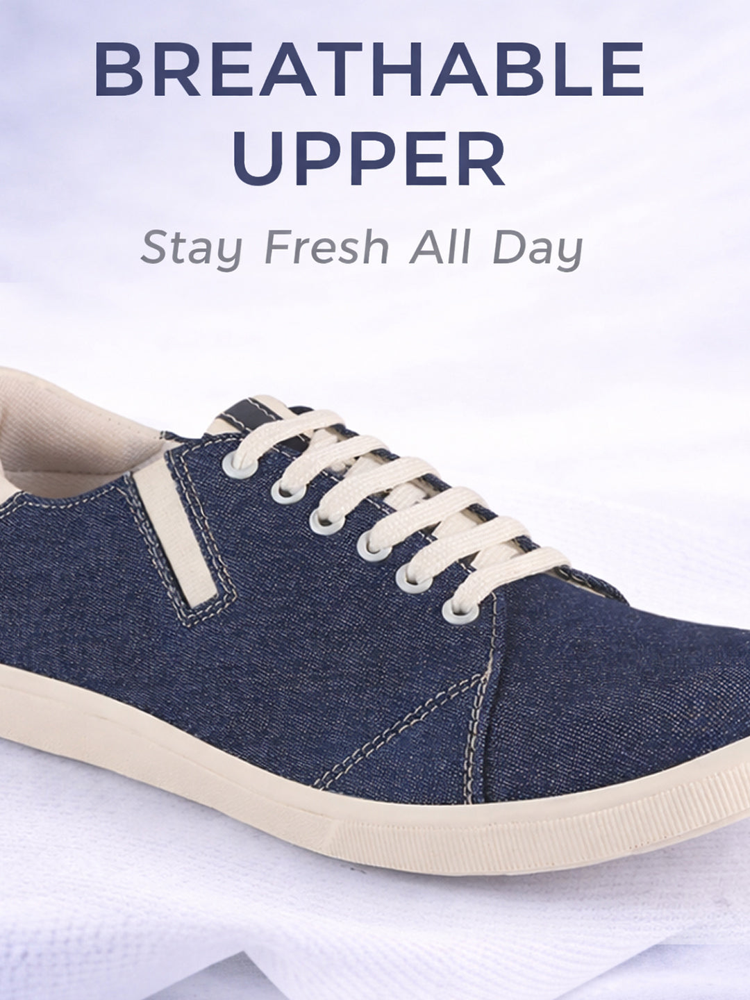 Men Blue Casual Canvas/Fabric Lace-Up Shoes with Elastic Adjustable Support | Lightweight Comfort Insole | Classic Everyday Sneakers with Slip Resistant TPR Sole